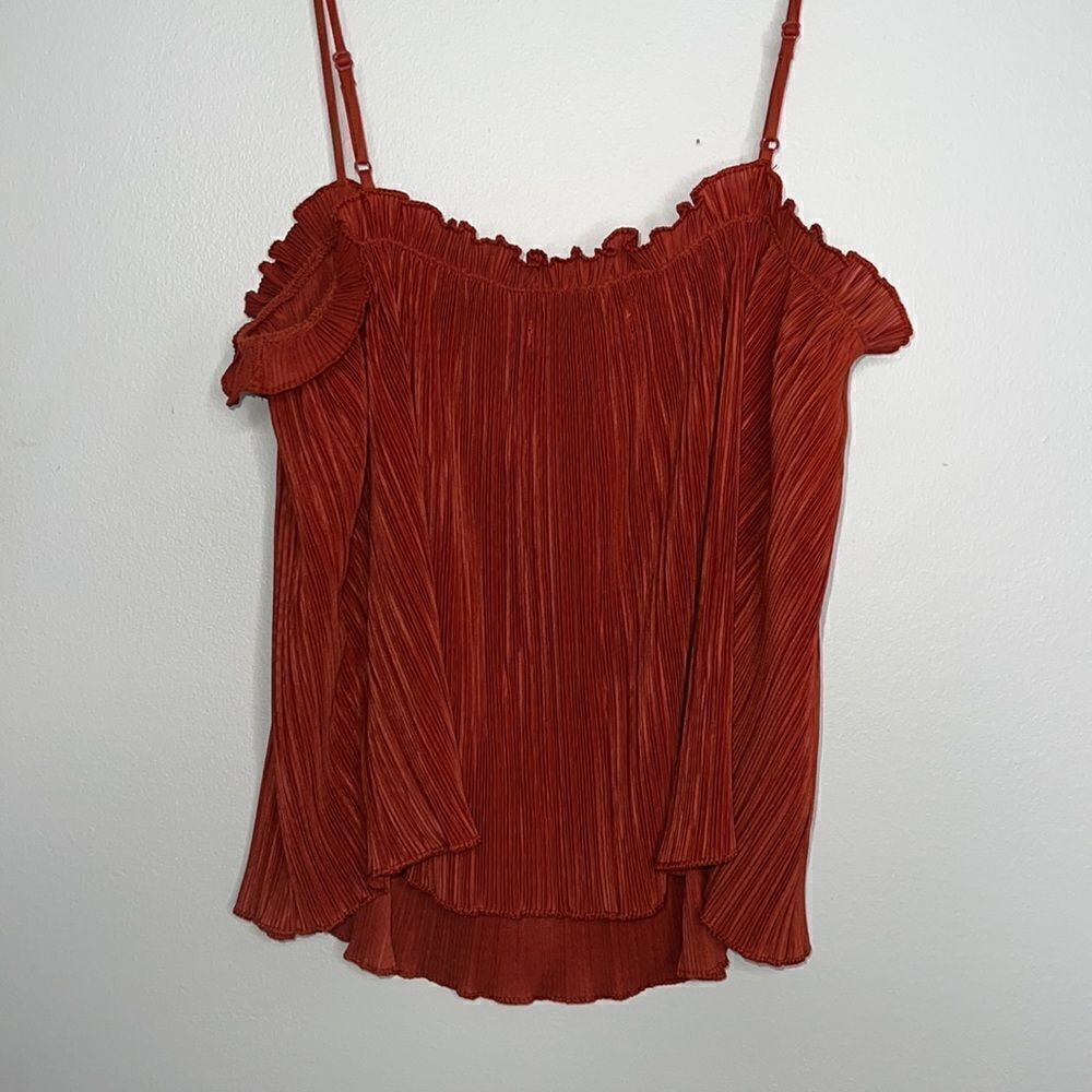 MADEWELL NWOT Pleated Burnt Orange Red Nicole Spaghetti strap Tank Sz XS Ruffle - Picture 5 of 5